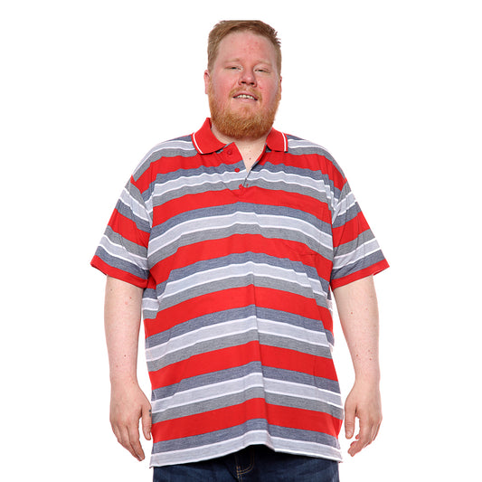Mens Big Size Striped Polo Shirt On Sale Grey/Red - Brooklyn Direct UK