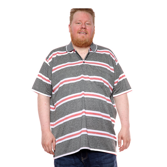 Mens Big Size Striped Polo Shirt On Sale Black/Red - Brooklyn Direct UK