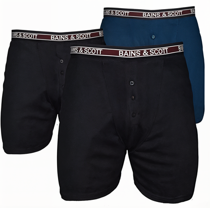 Big size boxer shorts with button fly Black/Navy (Pack of 3)