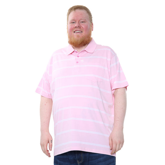 Mens Big Size Polo Shirt With Stripes In Pink - Brooklyn Direct UK