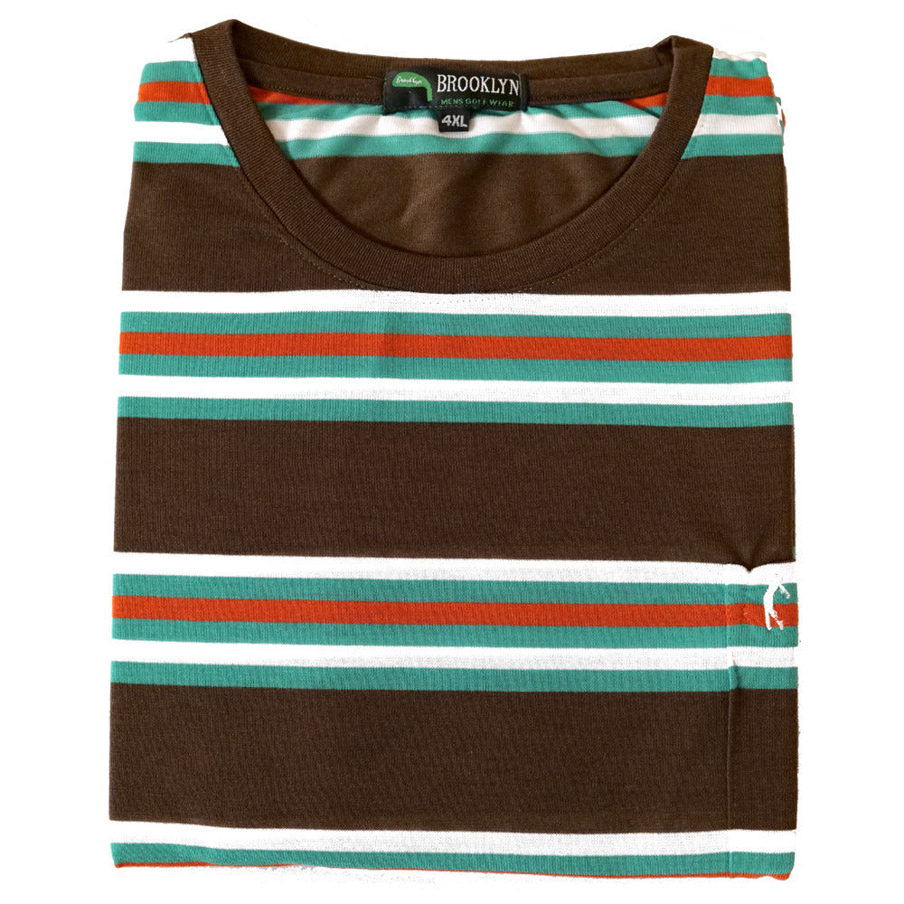 Big Size Striped Classic T-Shirt - BK486 Brown - Brooklyndirect