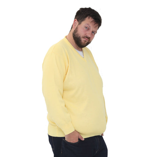 Big size mens v-neck jumper long sleeve plus size pullover 3xl 4xl 5xl 6xl - Lemon Yellow