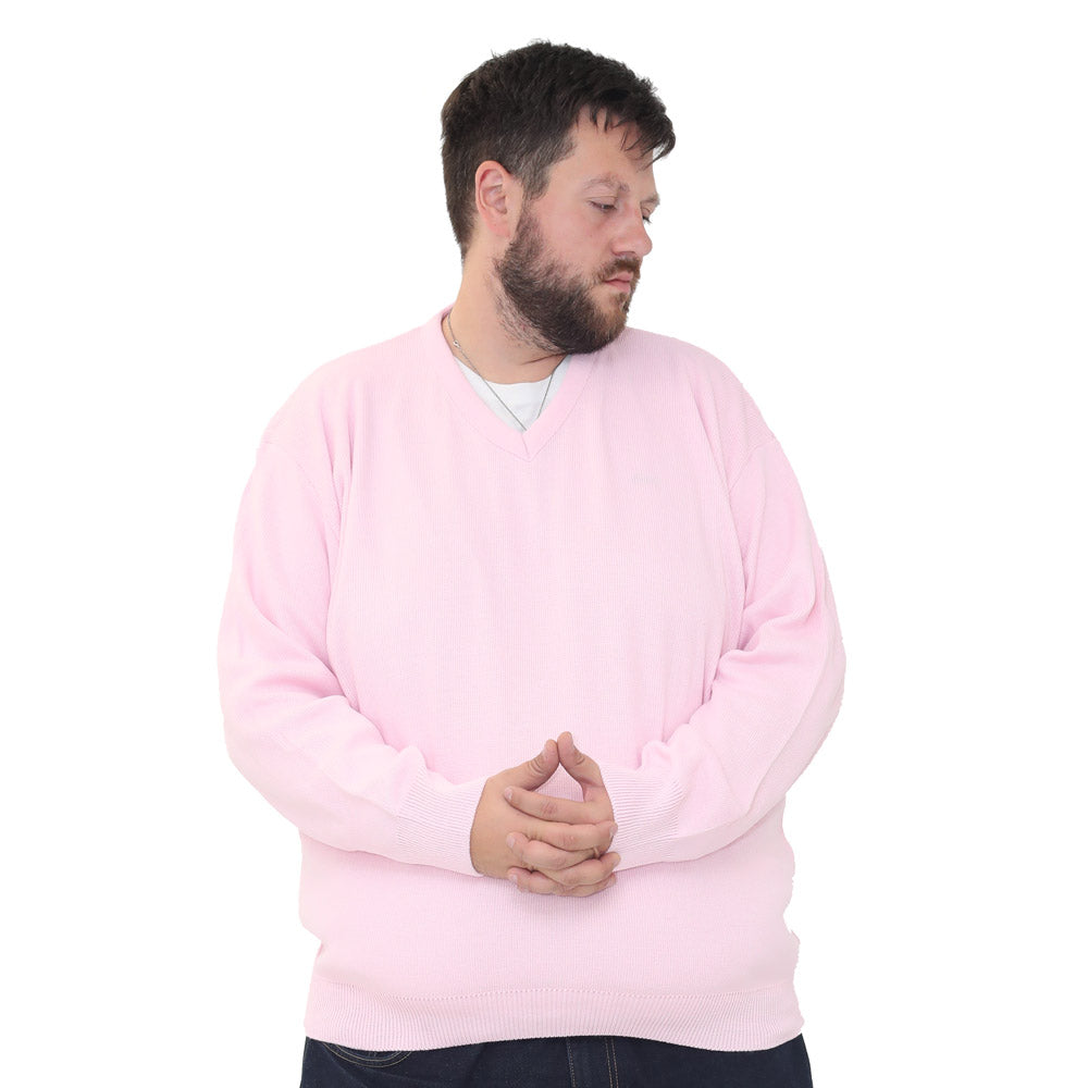 Big size mens v-neck jumper long sleeve plus size pullover 3xl 4xl 5xl 6xl - Pink