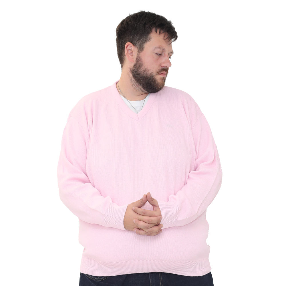 Mens Big Size Classic V-Neck Jumper - Pink