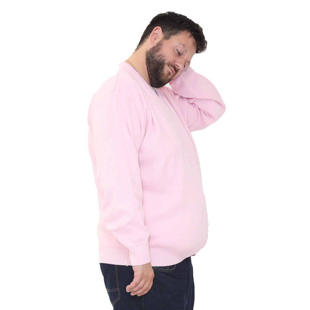Big size mens v-neck jumper long sleeve plus size pullover 3xl 4xl 5xl 6xl - Pink
