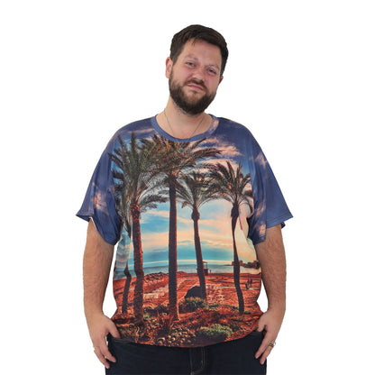 big size graphic print t-shirt short sleeve top in 2xl 3xl 4xl 5xl 6xl - palm trees print