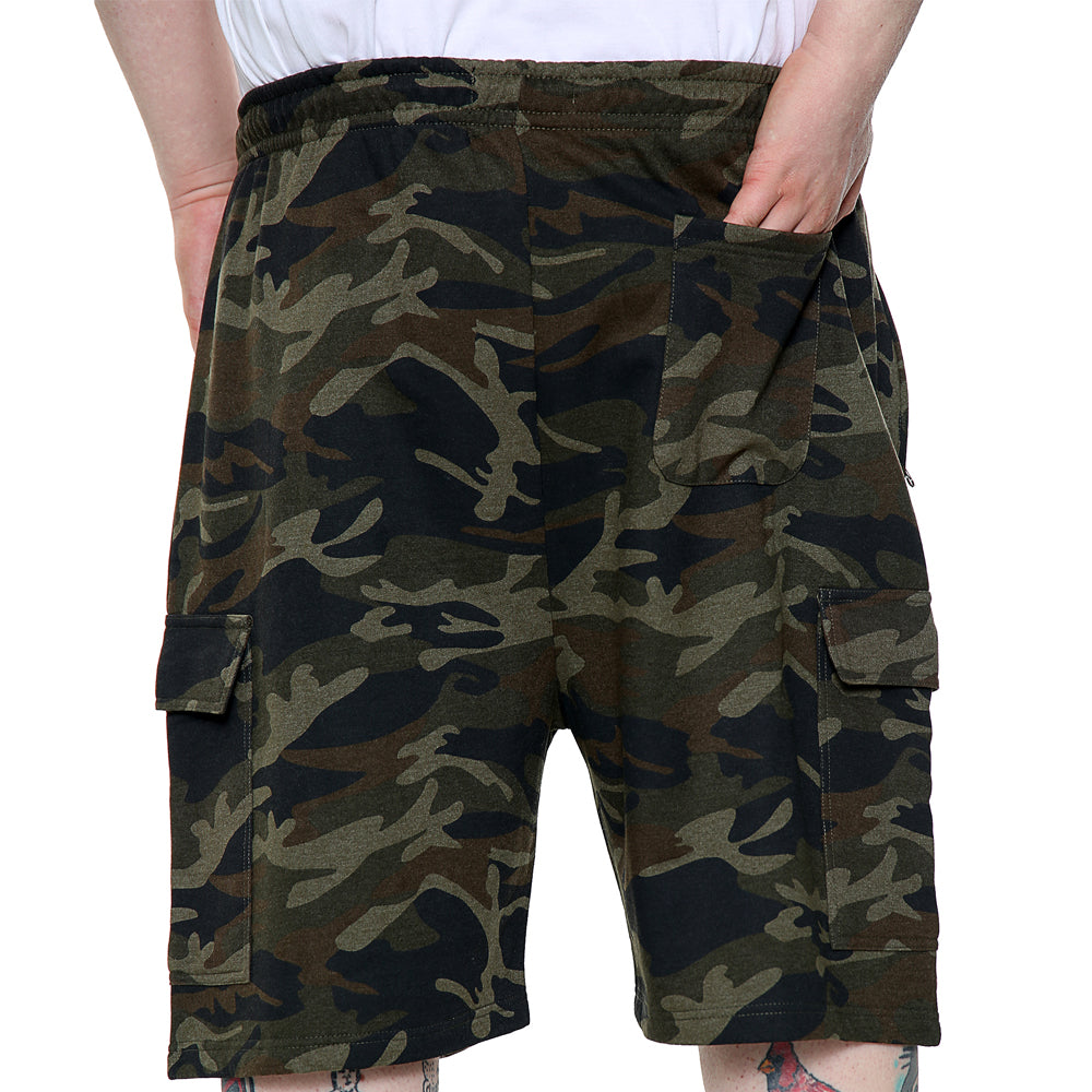 Big Size Fleece Shorts With Elasticated Waist In Camo