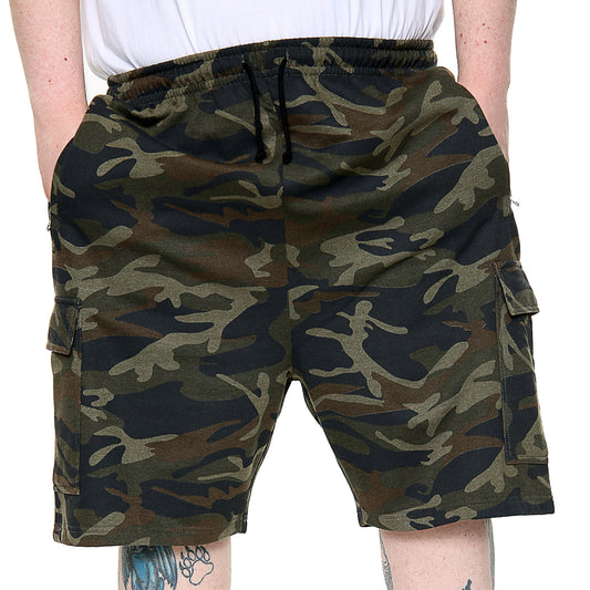 Big Size Fleece Shorts With Elasticated Waist In Camo