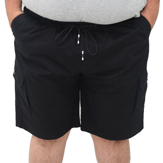 Big Size Mens Cargo Shorts With Elasticated Waist & Drawstring - Black Colour