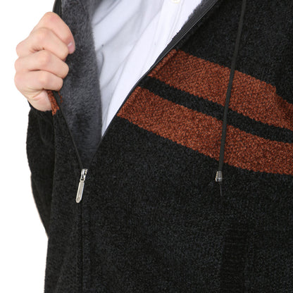 'Brannigan' Full ZIP Fleece Lined Cardigan - Coffee Stripe - Brooklyndirect