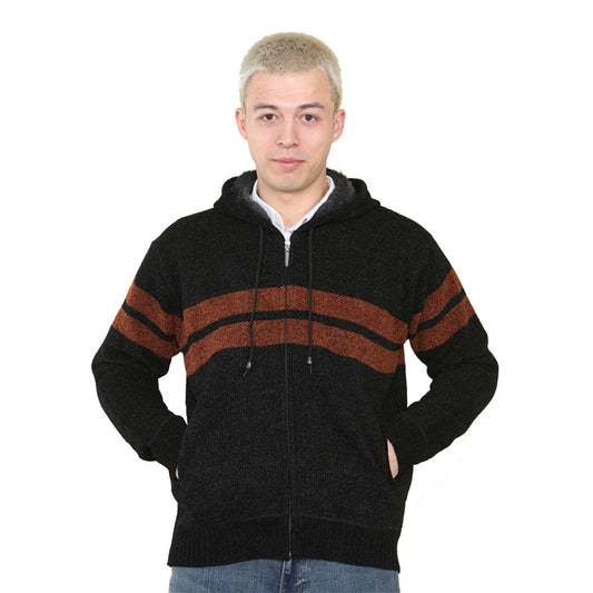 'Brannigan' Full ZIP Fleece Lined Cardigan - Coffee Stripe - Brooklyndirect