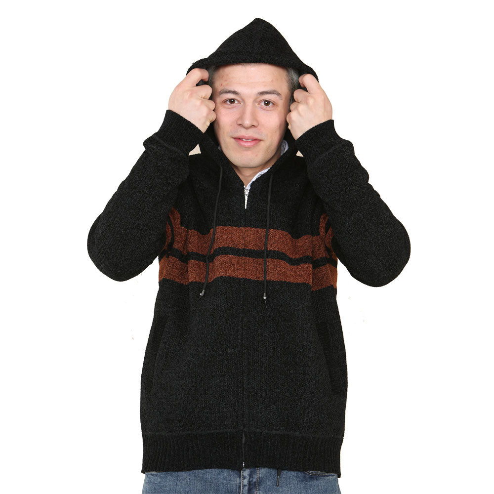'Brannigan' Full ZIP Fleece Lined Cardigan - Coffee Stripe - Brooklyndirect