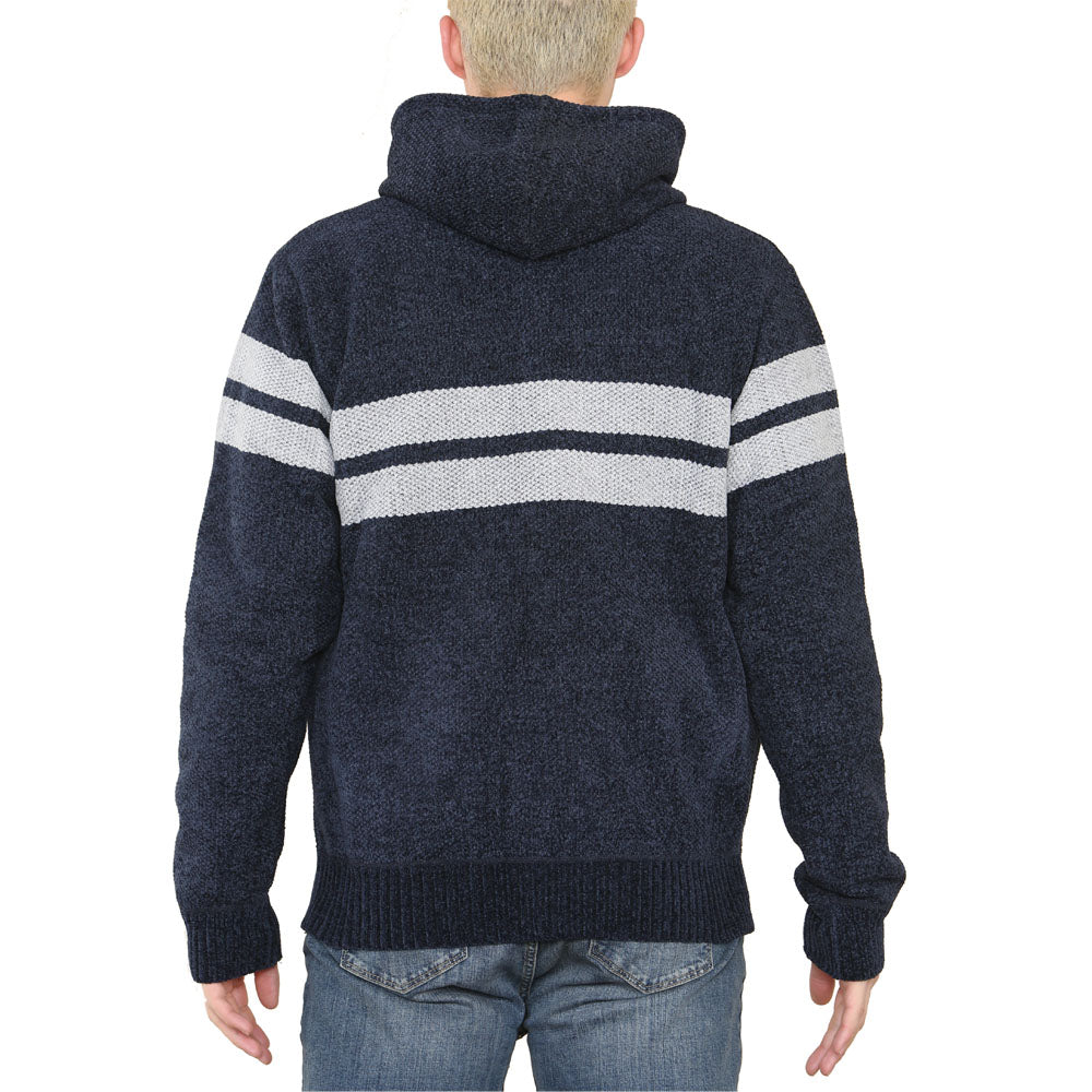 'Brannigan' Full ZIP Fleece Lined Cardigan - Navy/Silver Stripe - Brooklyndirect