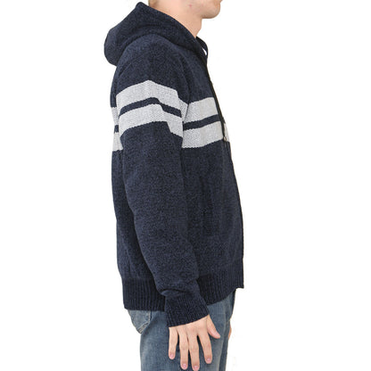 'Brannigan' Full ZIP Fleece Lined Cardigan - Navy/Silver Stripe - Brooklyndirect