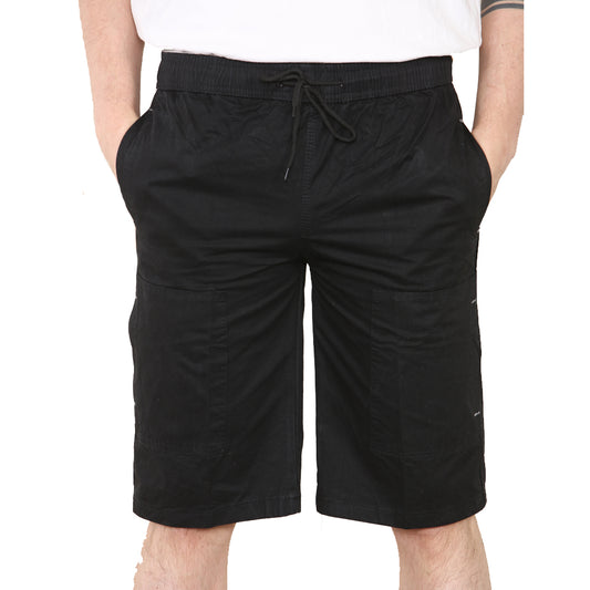 mens classic style cargo shorts with side pockets and drawstring waist - black