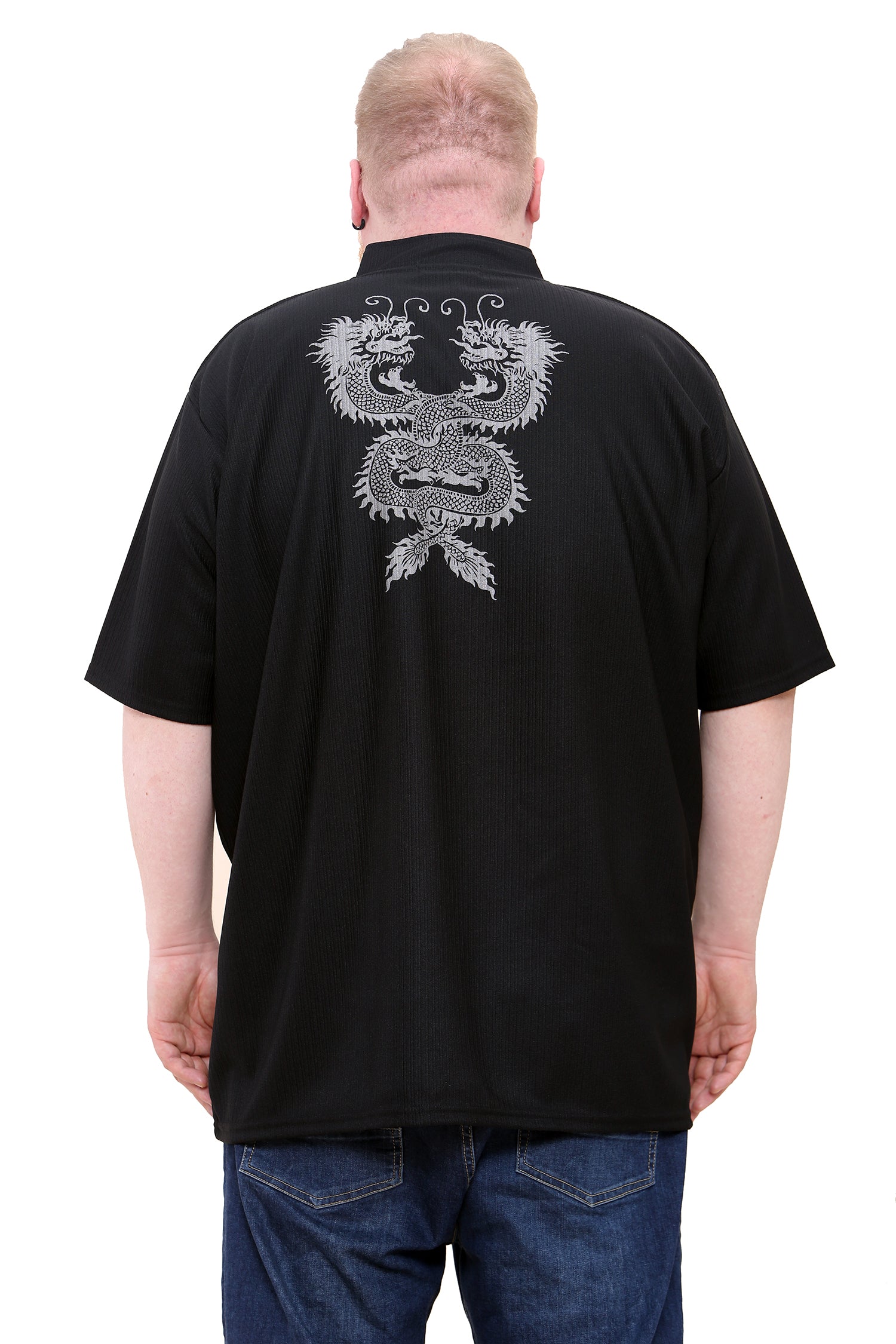 Big size dragon print t-shirt with revere collar - Brooklyndirect