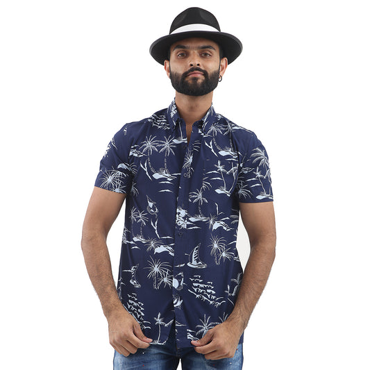 Hawaiian Button Down Casual Shirt - Dolphin Navy