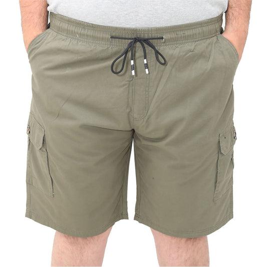 Big Size Mens Cargo Shorts With Elasticated Waist & Drawstring - Green Khaki Colour