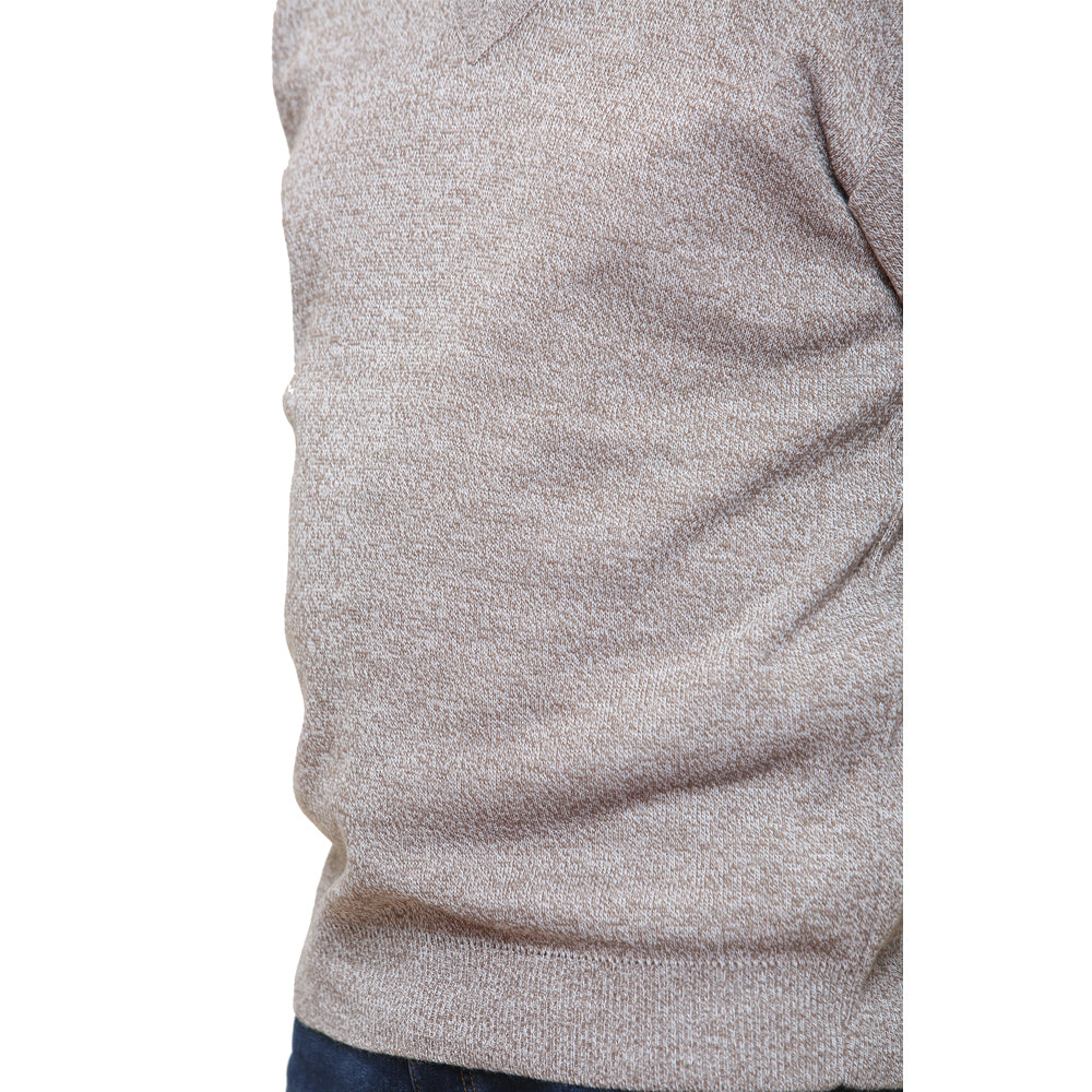 mens classic style v-neck jumpers in marl colours long sleeve - beige
