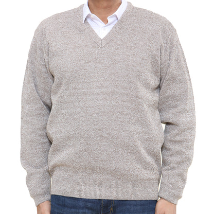 mens classic style v-neck jumpers in marl colours long sleeve - beige