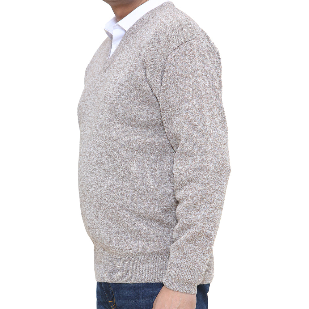 mens classic style v-neck jumpers in marl colours long sleeve - beige