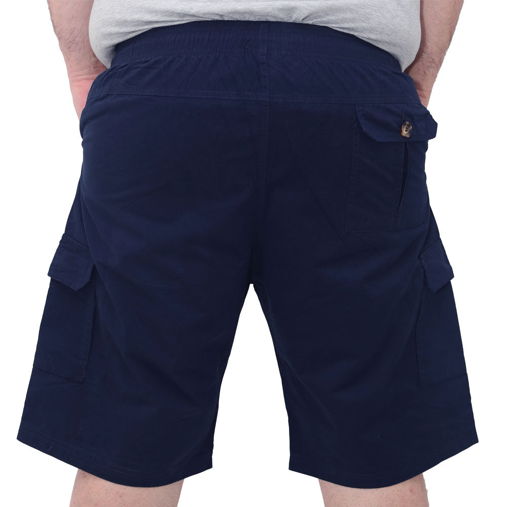 Big Size Mens Cargo Shorts With Elasticated Waist & Drawstring - Navy Colour