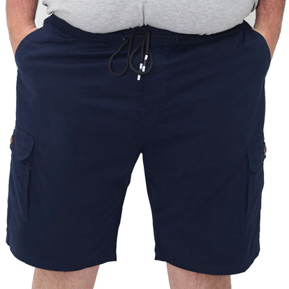 Big Size Mens Cargo Shorts With Elasticated Waist & Drawstring - Navy Colour