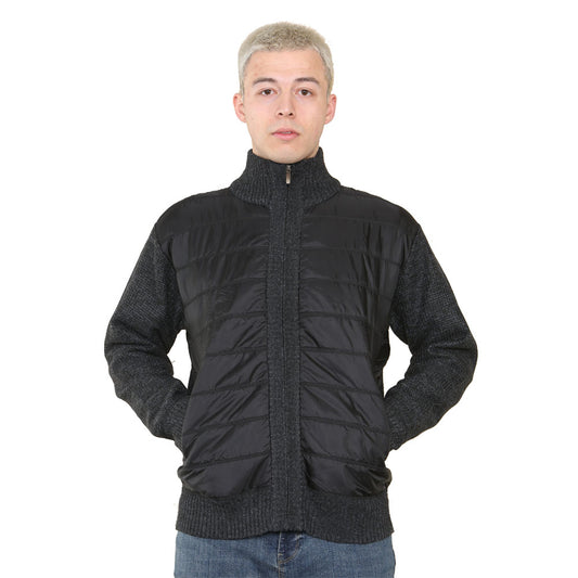 'Oban' Mens Fleece Lined ZIP Panel Cardigan - Black
