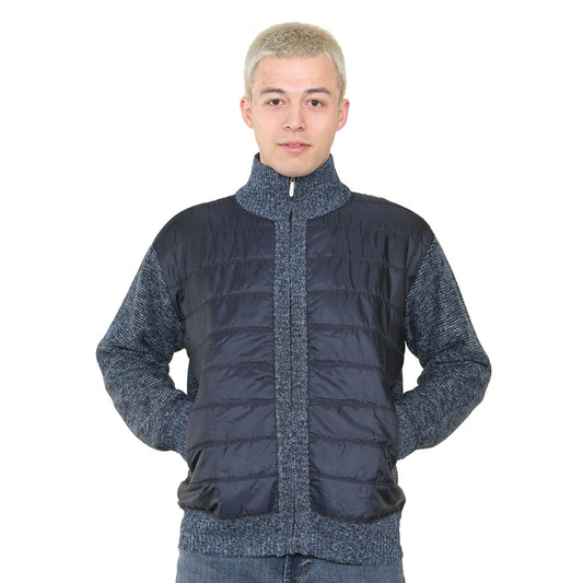 'Oban' Mens Fleece Lined ZIP Panel Cardigan - Navy - Brooklyndirect