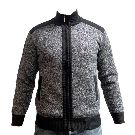 'Perth' Full ZIP Checkered Fleece Lined Plain Cardigan - Charcoal - Brooklyndirect