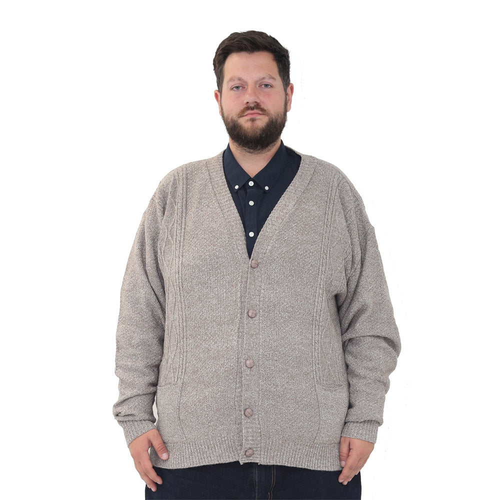 mens big size button up cardigan long sleeve 3xl 4xl 5xl 6xl jumper 'Rambler' - Beige marl