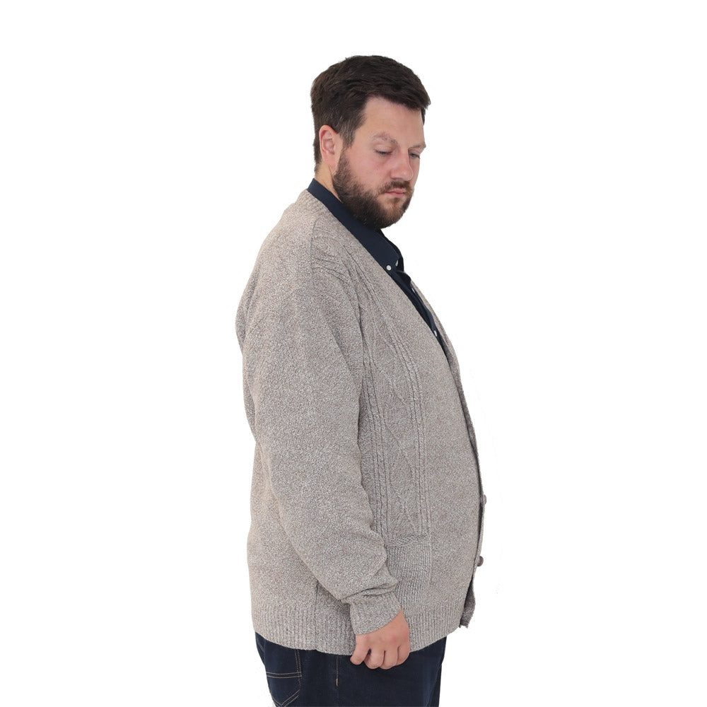 mens big size button up cardigan long sleeve 3xl 4xl 5xl 6xl jumper 'Rambler' - Beige marl