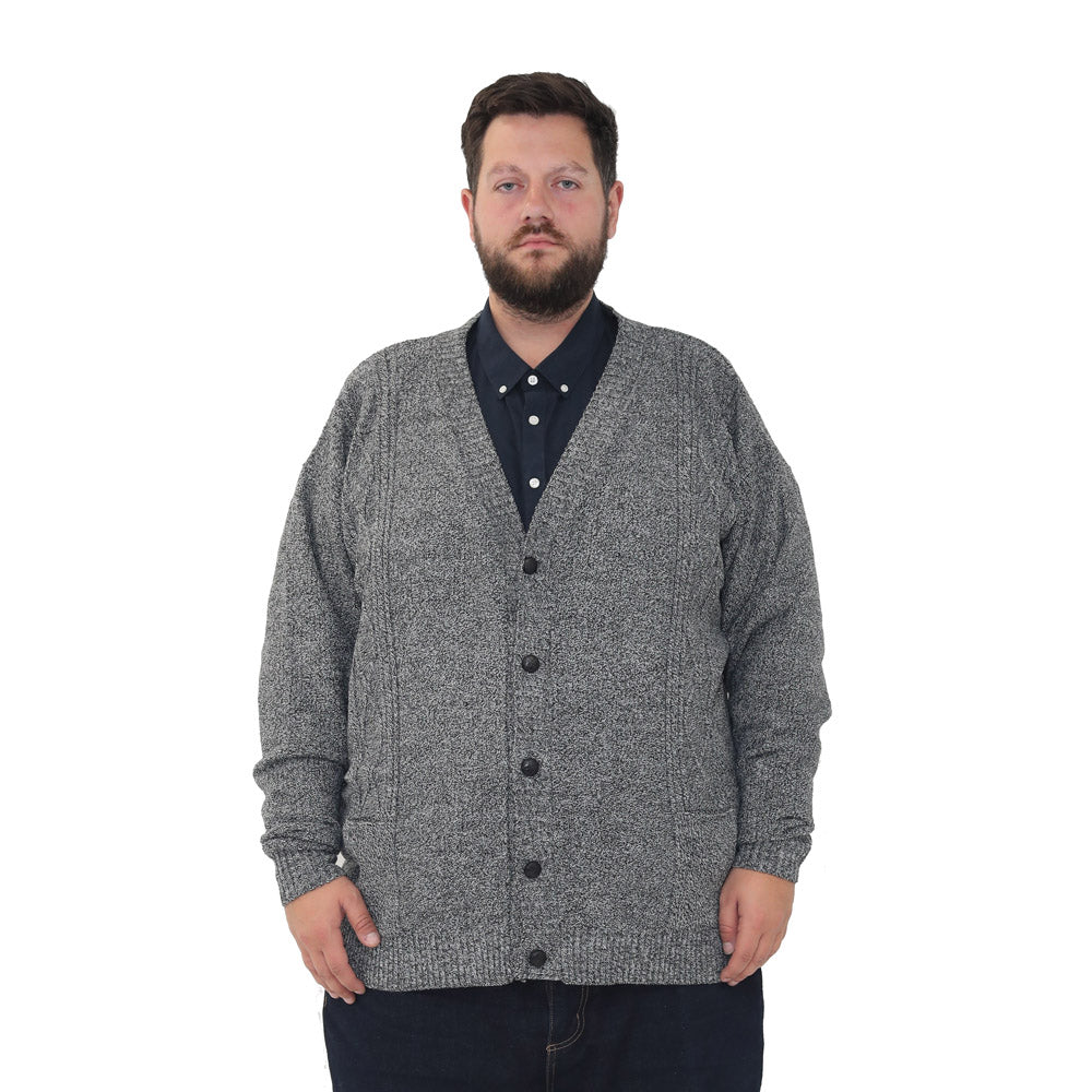 mens big size button up cardigan long sleeve 3xl 4xl 5xl 6xl jumper 'Rambler' - Black marl