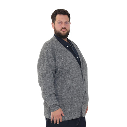 mens big size button up cardigan long sleeve 3xl 4xl 5xl 6xl jumper 'Rambler' - Black marl