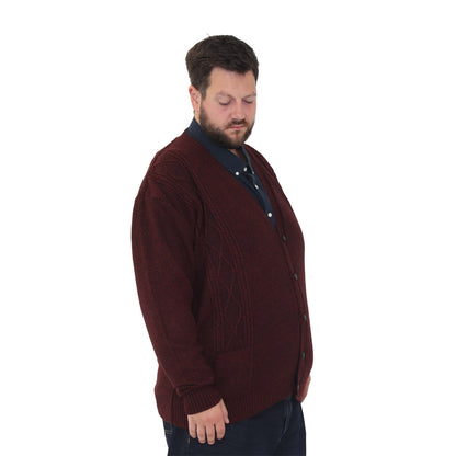 mens big size button up cardigan long sleeve 3xl 4xl 5xl 6xl jumper 'Rambler' - Burgundy