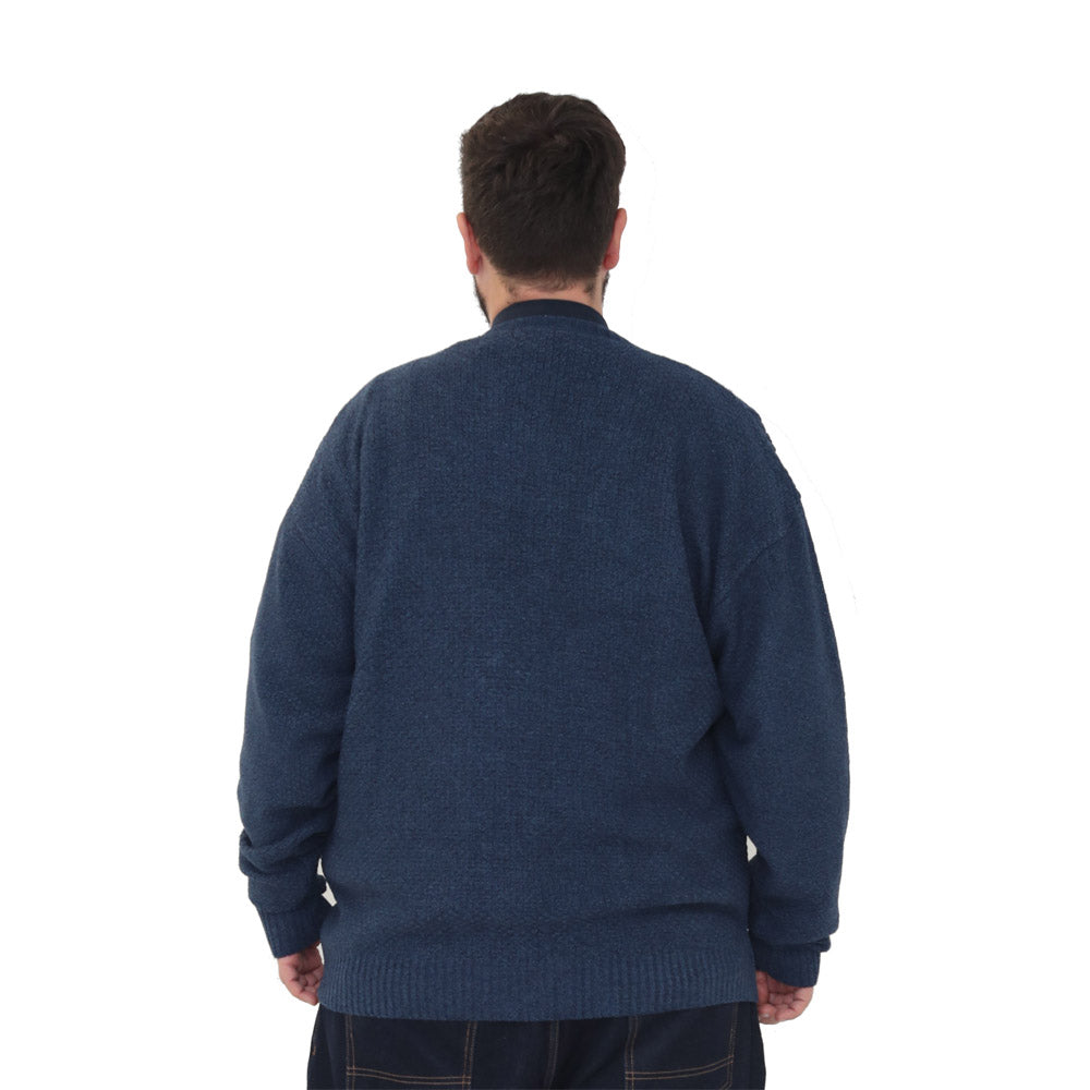 mens big size button up cardigan long sleeve 3xl 4xl 5xl 6xl jumper 'Rambler' - Navy blue