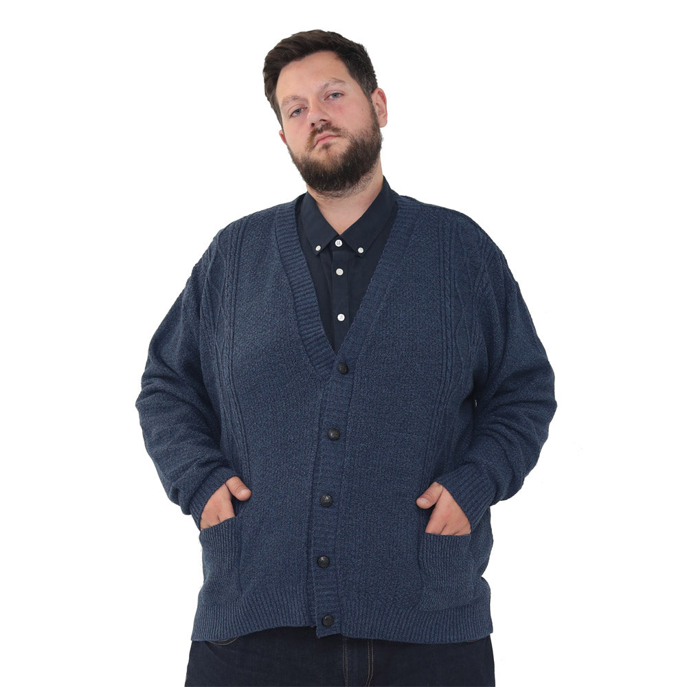 mens big size button up cardigan long sleeve 3xl 4xl 5xl 6xl jumper 'Rambler' - Navy blue