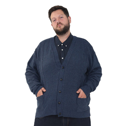 mens big size button up cardigan long sleeve 3xl 4xl 5xl 6xl jumper 'Rambler' - Navy blue