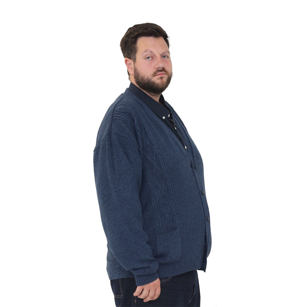 mens big size button up cardigan long sleeve 3xl 4xl 5xl 6xl jumper 'Rambler' - Navy blue