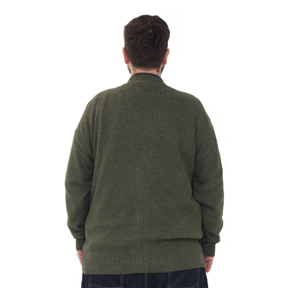 mens big size button up cardigan long sleeve 3xl 4xl 5xl 6xl jumper 'Rambler' - Olive green