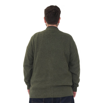 mens big size button up cardigan long sleeve 3xl 4xl 5xl 6xl jumper 'Rambler' - Olive green