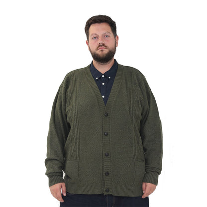 mens big size button up cardigan long sleeve 3xl 4xl 5xl 6xl jumper 'Rambler' - Olive green