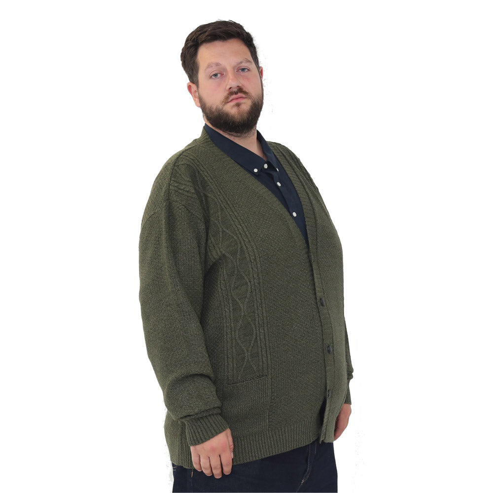 mens big size button up cardigan long sleeve 3xl 4xl 5xl 6xl jumper 'Rambler' - Olive green