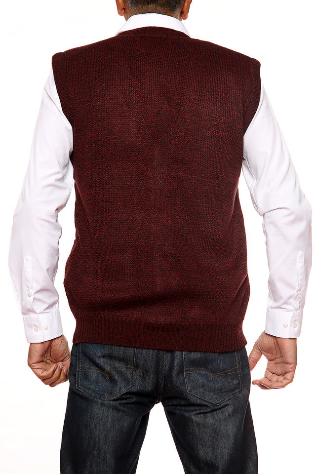 Mens Classic Sleeveless Cardigan In Burgundy - Brooklyn Direct UK