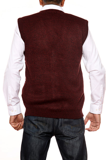 Mens Classic Sleeveless Cardigan In Burgundy - Brooklyn Direct UK