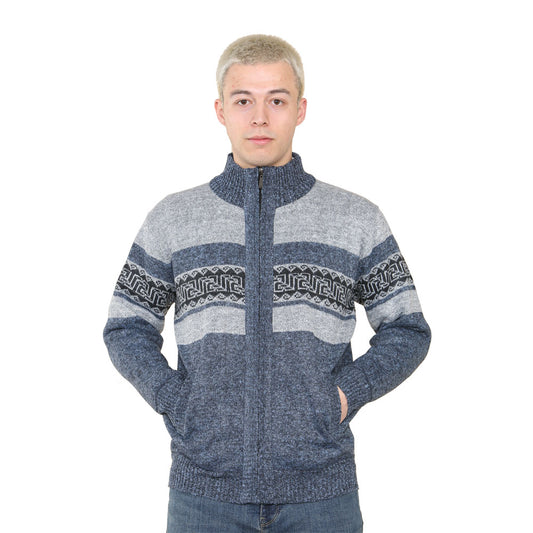 'Stornoway' Full ZIP Fleece Lined Cardigan - Denim