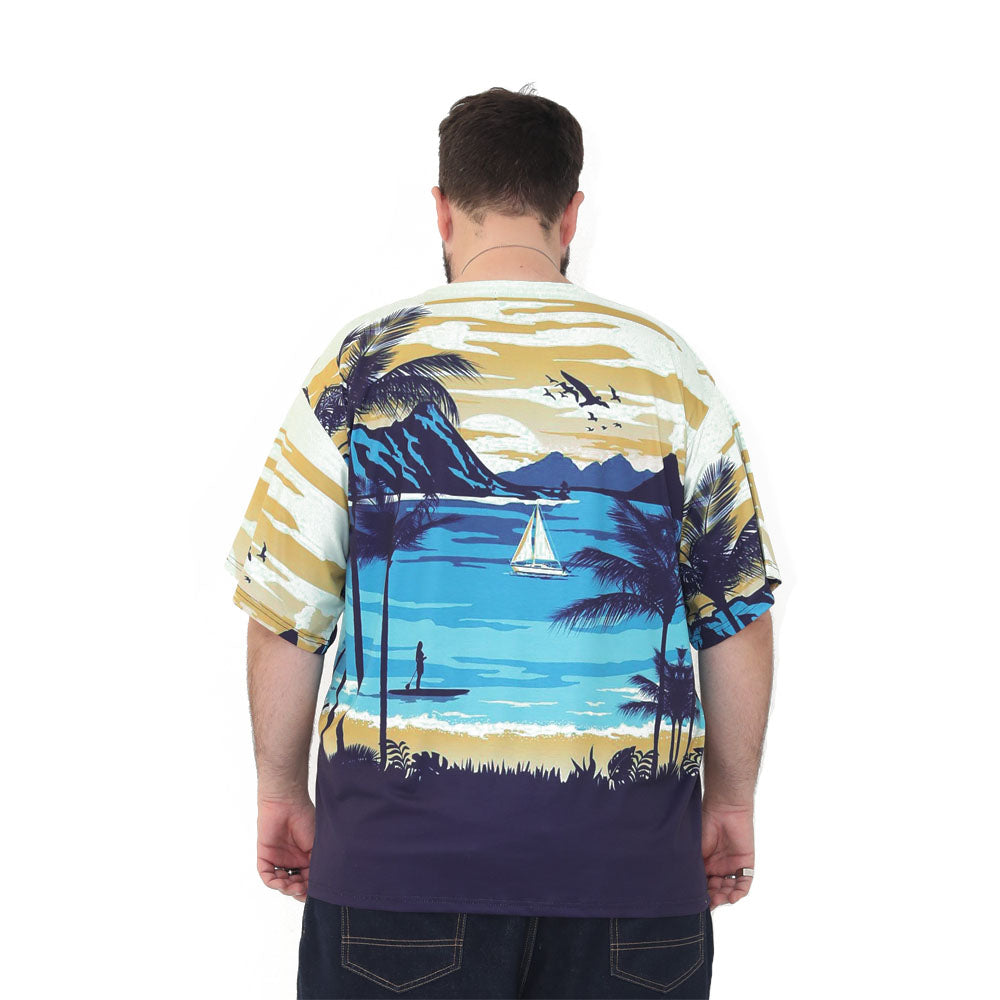 big size graphic print t-shirt short sleeve top in 2xl 3xl 4xl 5xl 6xl - paradise beach scene print