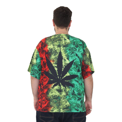 big size graphic print t-shirt short sleeve top in 2xl 3xl 4xl 5xl 6xl - cannabis leaf print