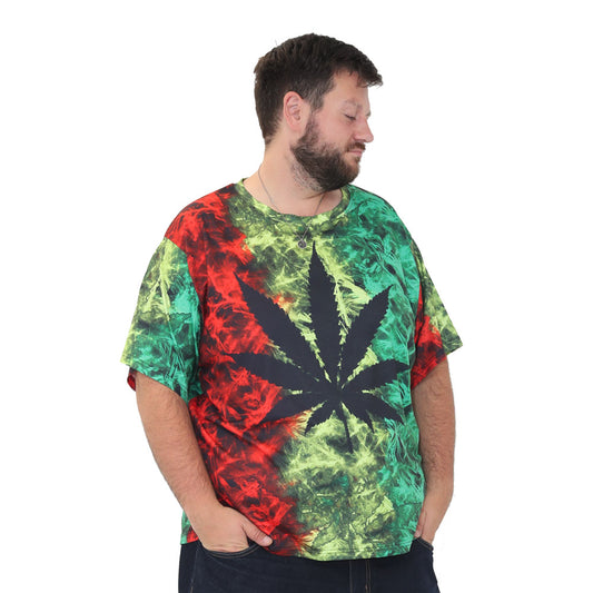 big size graphic print t-shirt short sleeve top in 2xl 3xl 4xl 5xl 6xl - cannabis leaf print