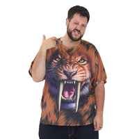 big size graphic print t-shirt short sleeve top in 2xl 3xl 4xl 5xl 6xl - sabre tooth tiger print